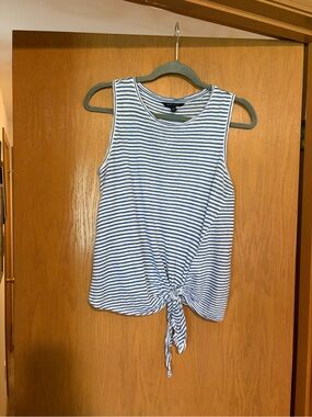 Banana Republic XSP Linen Striped Tie-Front Sleeveless Top - Blue/White